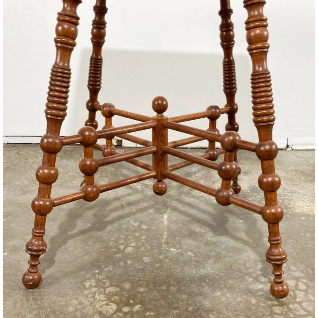 Brown Antique Ornate Oak Wood Stick and Ball Accent Table For Sale - Image 8 of 8