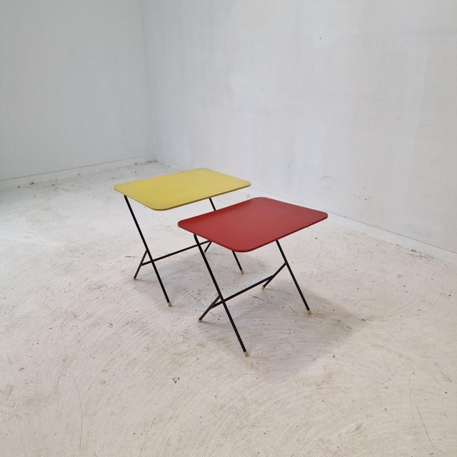 Pilastro Vintage Metal and Wood Side Tables, 1960s, Set of 2 For Sale - Image 4 of 18