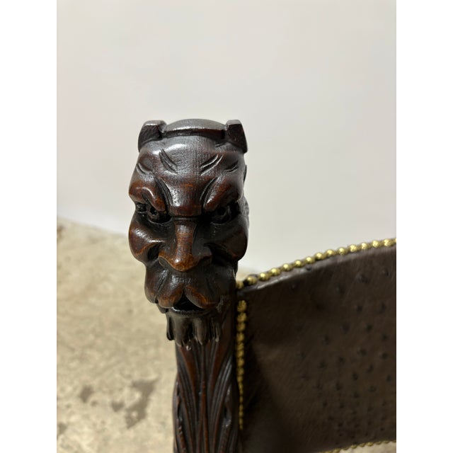 Brown Late 19th Century Renaissance Revival Lion Motif Arm Chair For Sale - Image 8 of 10