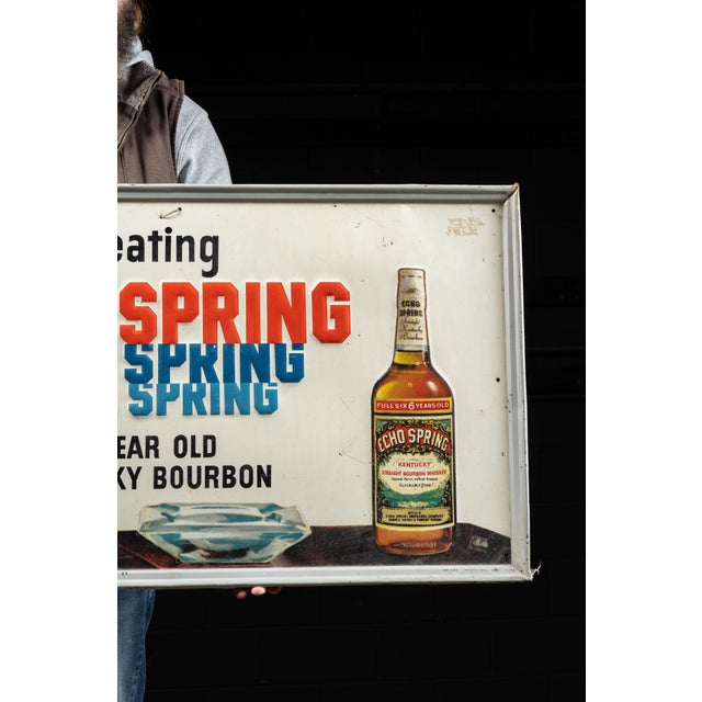 Mid 20th Century Vintage Echo Spring Bourbon Embossed Tin Litho Sign For Sale - Image 5 of 8