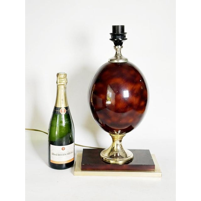 Burgundy-Colored Lamp with Brass Accents, France, 1970 For Sale - Image 4 of 16