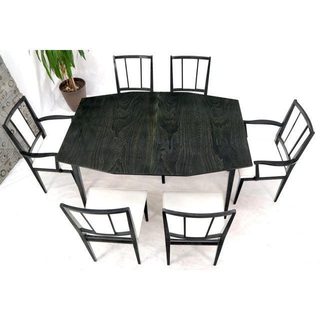 Wood Cerused Ebonized Walnut Dining Room Table 6 Chairs Set w/ Two Extension Boards - 7 Pieces For Sale - Image 7 of 13