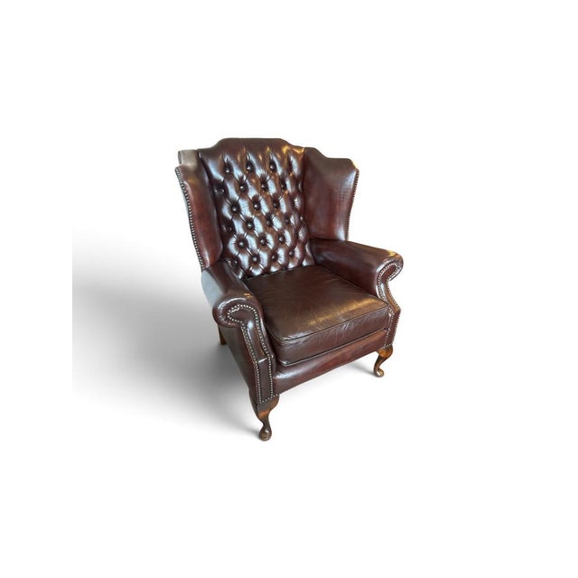 Vintage English Chesterfield Wingback Leather Chair For Sale - Image 4 of 5