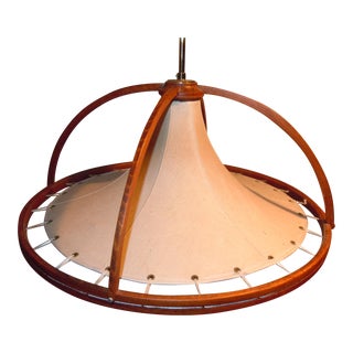 Danish Modern Teak & Canvas Pendant Light For Sale