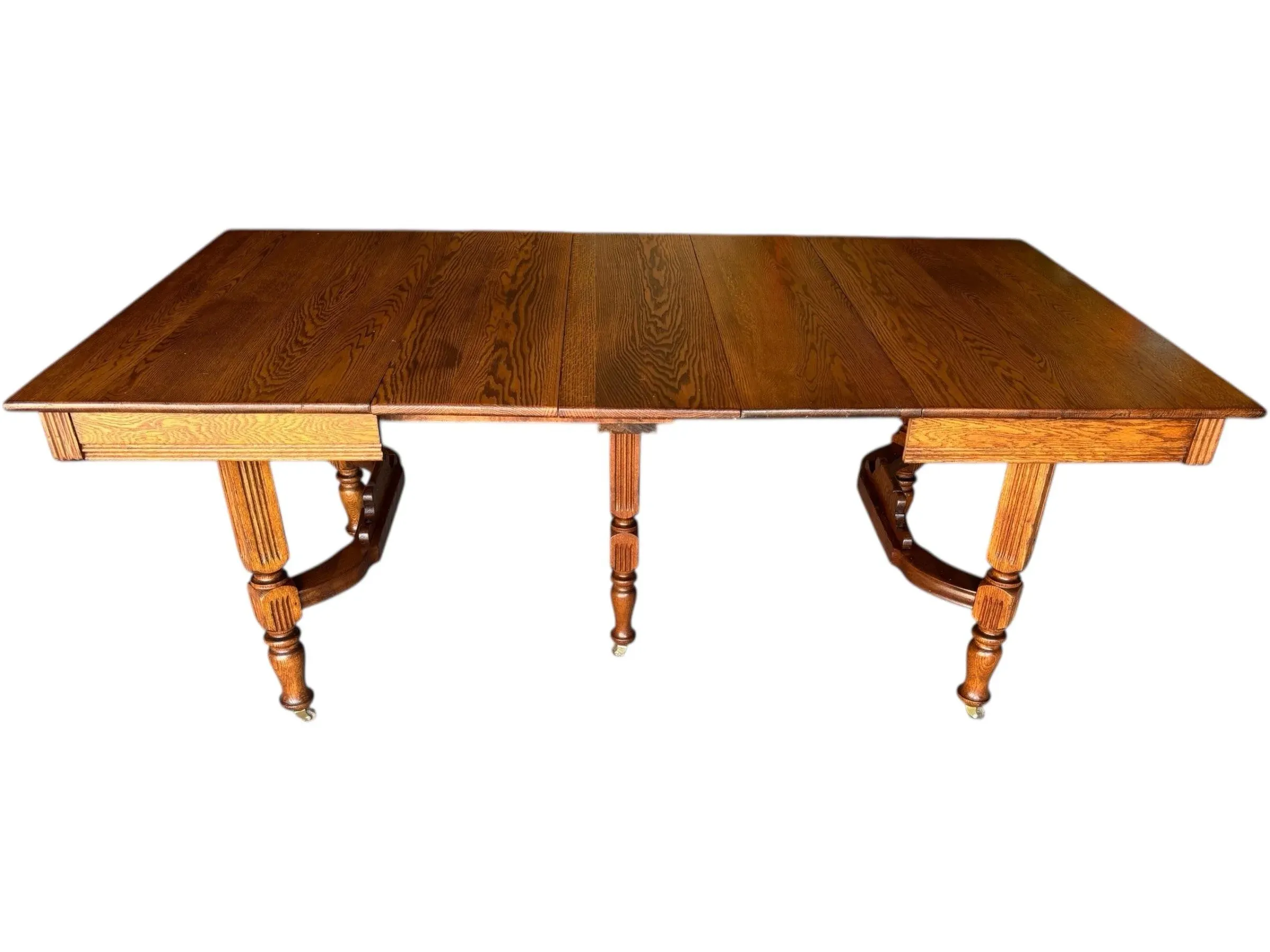 1930s Solid Oak Dining Table With 3 Extensions | Chairish