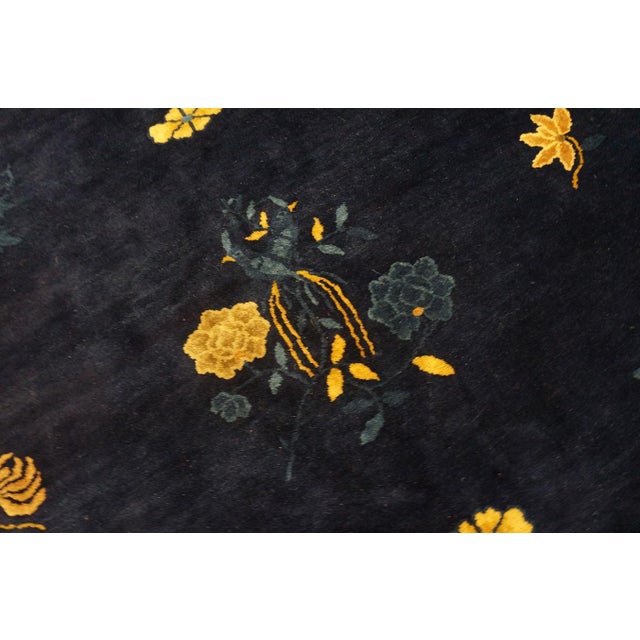 Navy Blue 1920s Blue Navy Floral Antique Chinese Peking Rug 9' X 11'6'' Handknotted Wool Carpet For Sale - Image 8 of 14
