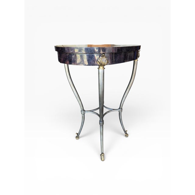 Ethan Allen Ethan Allen Silver Leaf & Gilt Accent Table With Geometric Stone Veneer Top For Sale - Image 4 of 12