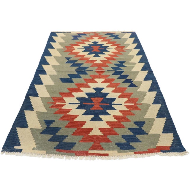 Tribal Vintage Persian Shiraz Kilim Rug, 03'08 X 05'08 For Sale - Image 3 of 9
