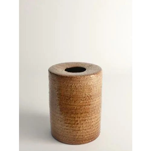 Scandinavian Modern Brown Cylindrical Vase by Jerk Werkmäster for Nittsjö, 1960 For Sale - Image 4 of 9