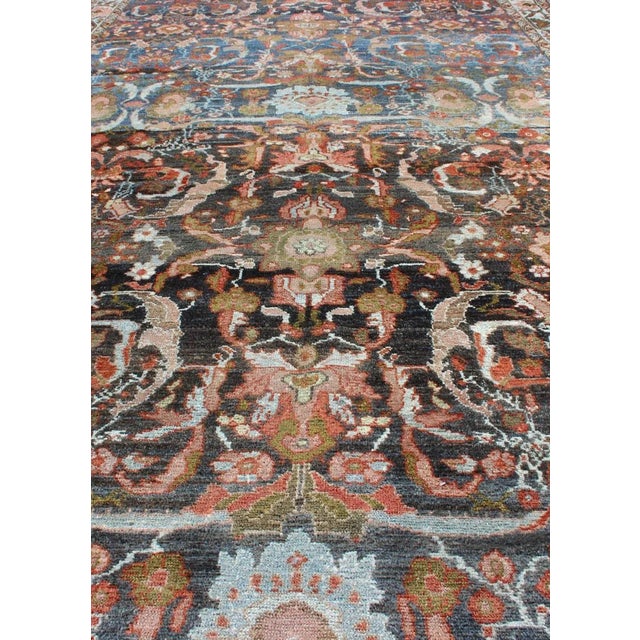 Early 20th Century Antique Persian Hamedan Rug With All-Over Geometric Design in Blue, Brown Field For Sale - Image 5 of 13