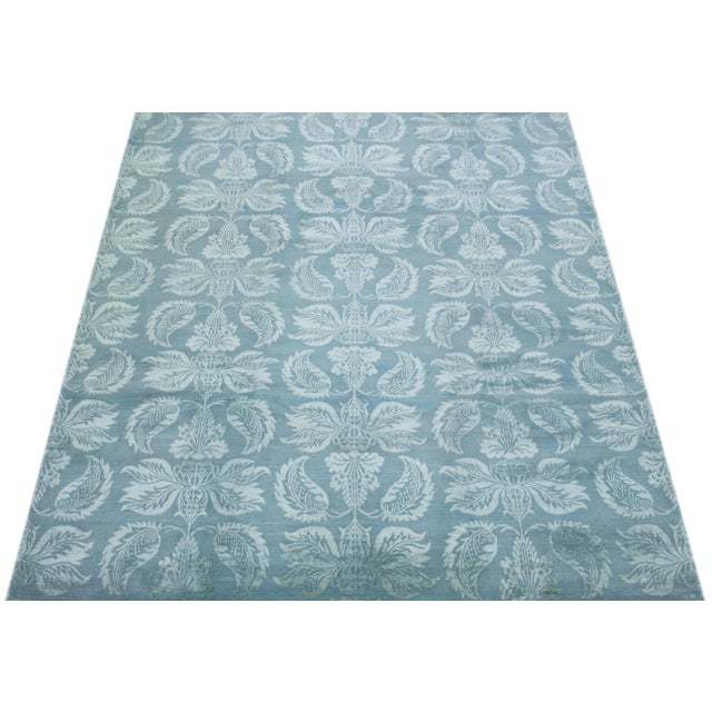 Contemporary 2010s Floral Blue Contemporary Nepalese Wool & Silk Rug For Sale - Image 3 of 7