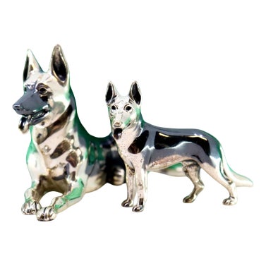 Dog Figurines in Nickel Silver, Set of 2 For Sale
