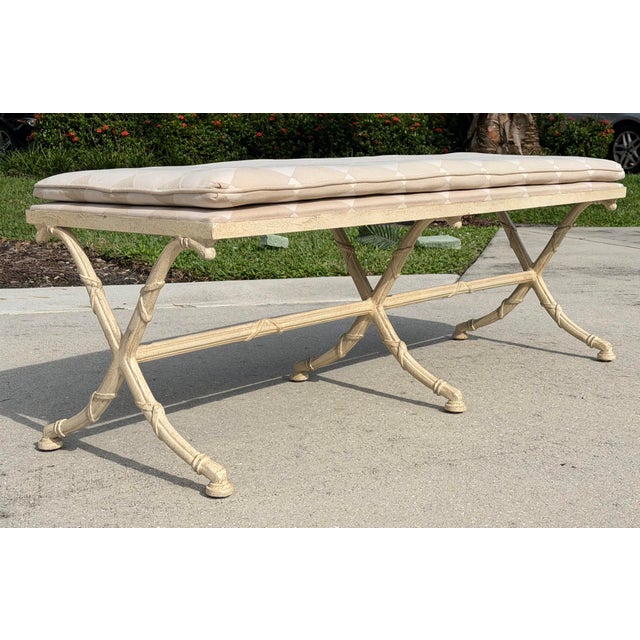 Hollywood Regency Vintage Drexel Heritage X-Form Faux Bamboo Bench For Sale - Image 3 of 16