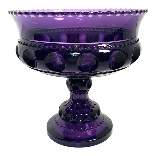Early 20th Century Amethyst Pressed Glass Pedestal Compote Traditional Victorian For Sale
