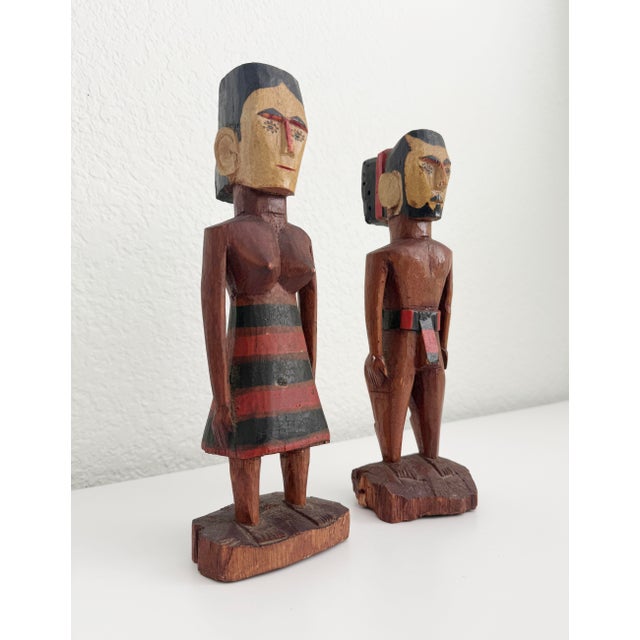 Brown Vintage Wood Figures, Kutu Island, Micronesia - A Pair For Sale - Image 8 of 10