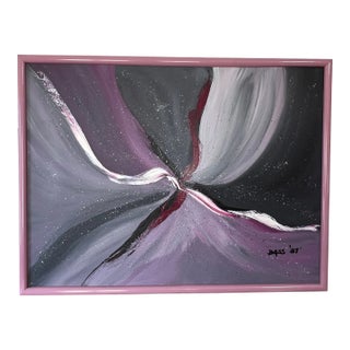 1987 Postmodern Abstract Artwork in a Pink Laminate Frame For Sale
