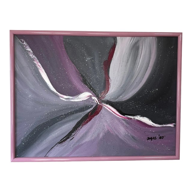 1987 Postmodern Abstract Artwork in a Pink Laminate Frame For Sale