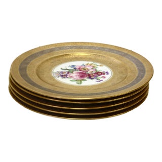 C. 1919 Silver & Gold Peony Plates - Set of 5 For Sale
