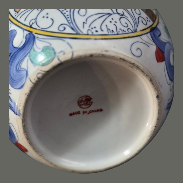 Blue Vintage Asian Hand Painted Porcelain Chinoiserie Ginger Jar Bird Motif Marked For Sale - Image 8 of 9