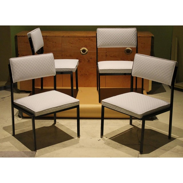 Milo Baughman Italian Low Lounge Chairs with Black Iron Frame and Ice White Upholster by Milo Baughman, 1950s, Set of 6 For Sale - Image 4 of 18