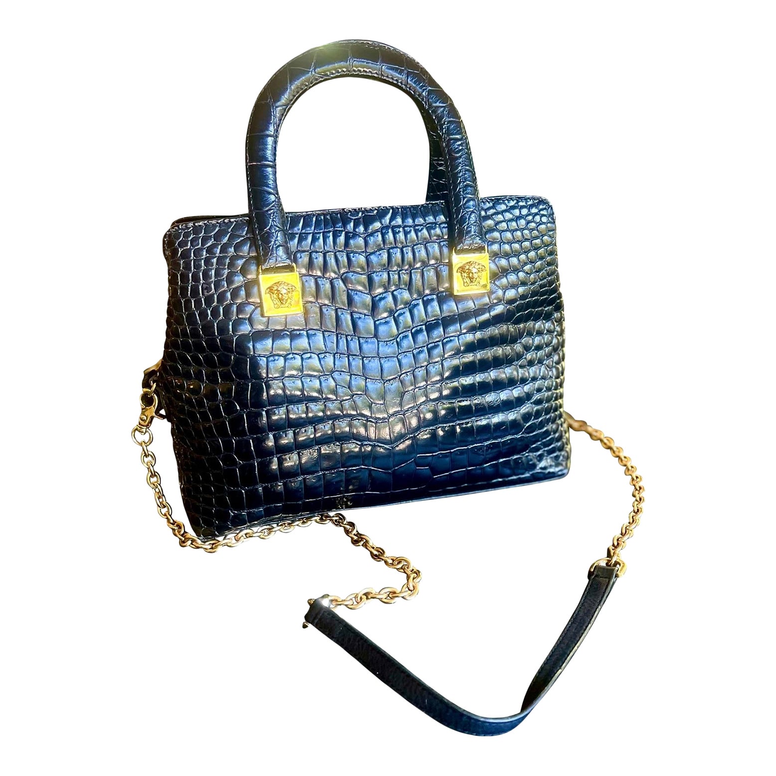バッグ GIANNI VERSACE Lot - Gianni Versace Croc Embossed Shoulder Bag