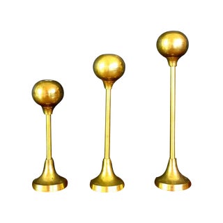 Mid-Century Brass Candle Holders - Set of 3 For Sale