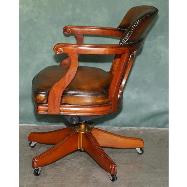 Vintage Brown Leather Captains Directors Chair For Sale - Image 17 of 18