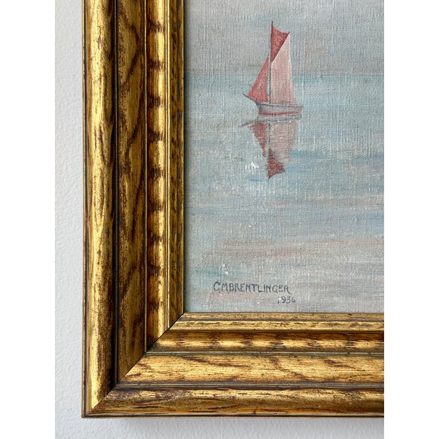 1936 Dreamlike Art Deco Seascape by c.m. Brentlinger, Oil on Canvas, Framed For Sale In New York - Image 6 of 14