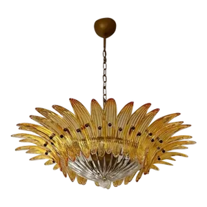 Murano Chandelier Ceiling Light Original Palmette, Amber Glasses and Transparent Glass