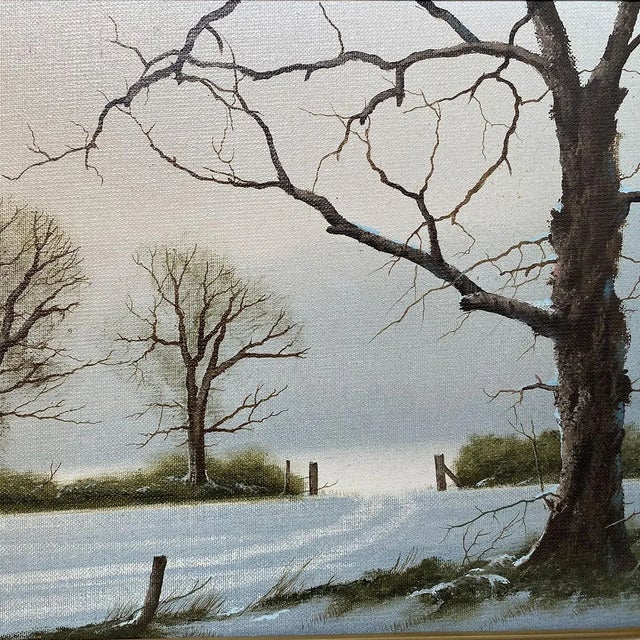 1980s Michael John Hill Oil on Board Painting, Winter Morning Landscape For Sale - Image 5 of 7