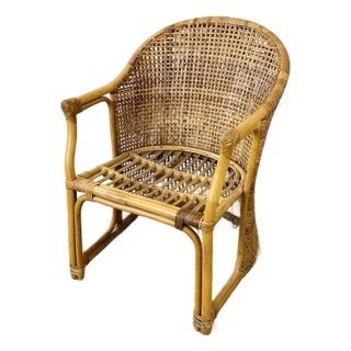 Vintage 1960s Rattan Woven Back Desk Chair For Sale