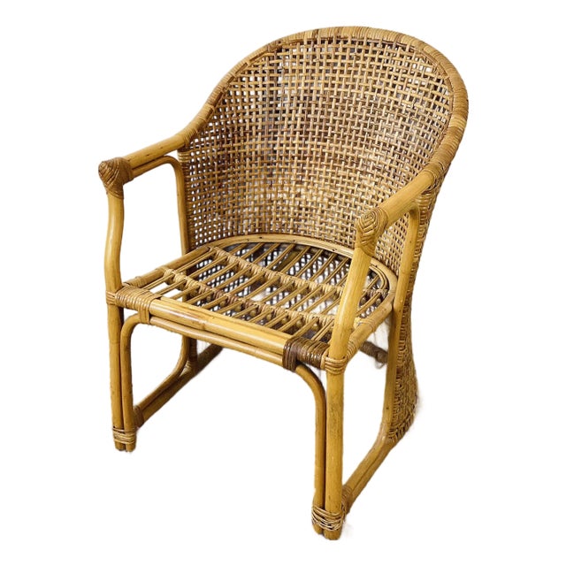 Vintage 1960s Rattan Woven Back Desk Chair For Sale