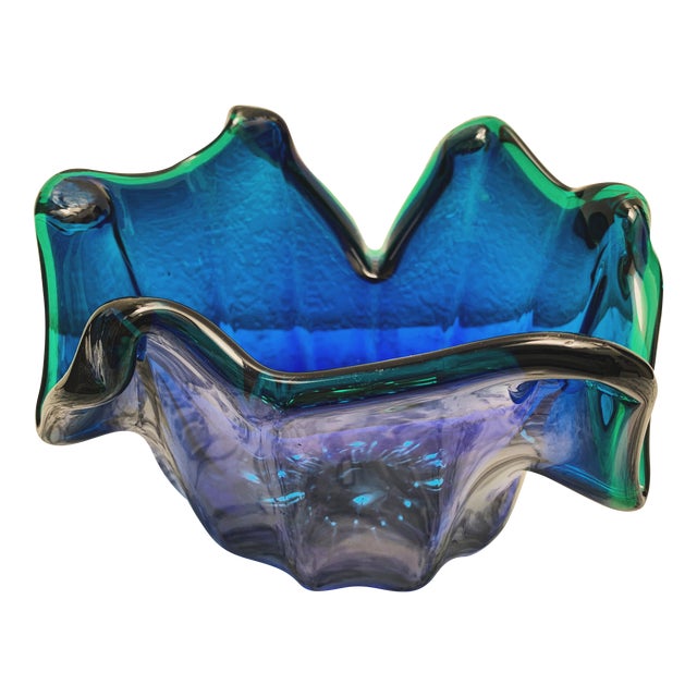 Vintage Artisan Wavy Glass Decor Bowl For Sale