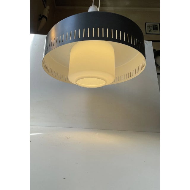 Danish Modernist Pendant Lamp in Opaline Glass and Gray Metal from Fog & Mørup, 1960s For Sale - Image 6 of 8