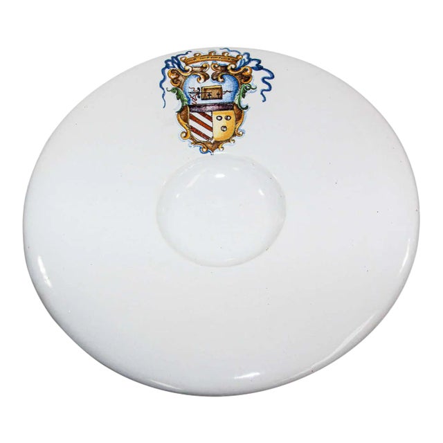 Vintage Stoneware Talavera White underglaze Large Bowl with Blazon Spain For Sale