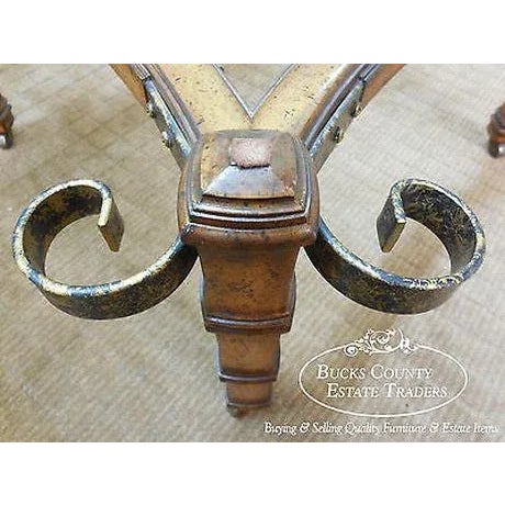 Vintage Spanish Mediterranean Style Walnut Scrolled Metal Glass Top Coffee Table For Sale - Image 11 of 13