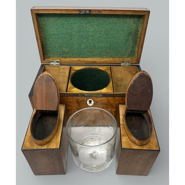 Antique English Satinwood Wooden Georgian Regency Double Tea Caddy 19th Century For Sale - Image 6 of 10