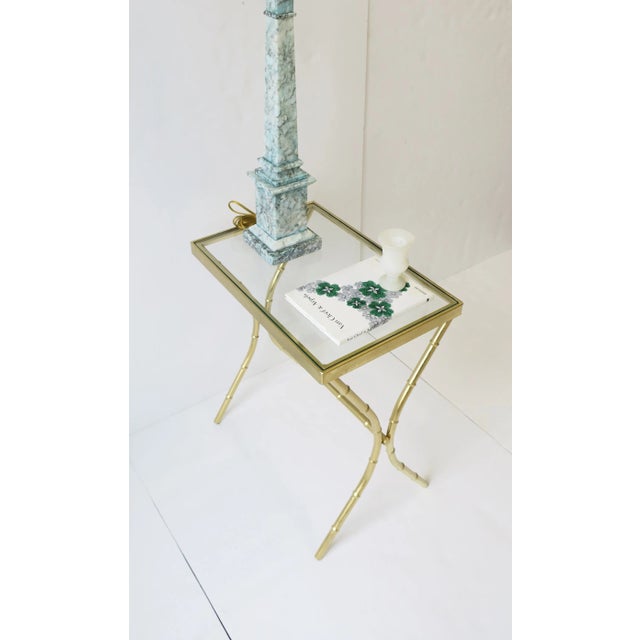 Mid 20th Century Brass and Glass Bamboo-Esque Side or End Table, Circa 1960s For Sale - Image 5 of 13