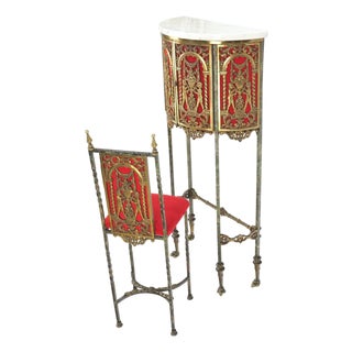 Demi Lune Bronze Ornaments Mount Decorated Petit Console Table w/ Chair Mint For Sale