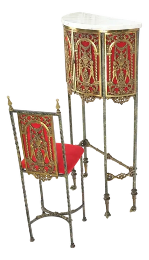 Demi Lune Bronze Ornaments Mount Decorated Petit Console Table w/ Chair Mint