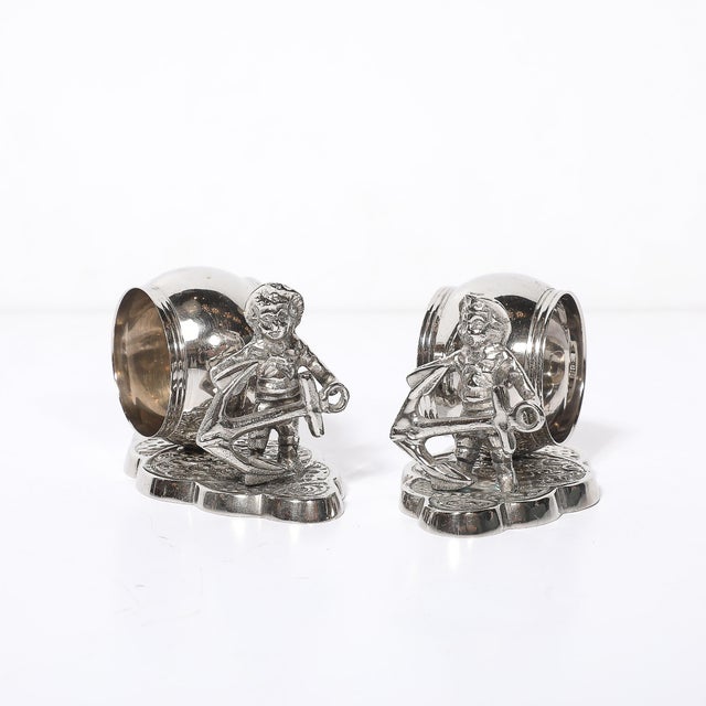 Metal Late 19th Century Victorian Silver-Plated Figural Napkin Rings - a Pair For Sale - Image 7 of 11