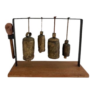 Vintage Cast Brass Bells – Rustic Hanging Bell Set For Sale