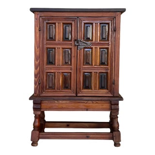 Spanish Baroque Cabinet Bar in Carved Walnut, 1940s For Sale