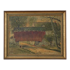 Lancaster Covered Bridge Original Oil Painting 1940'S