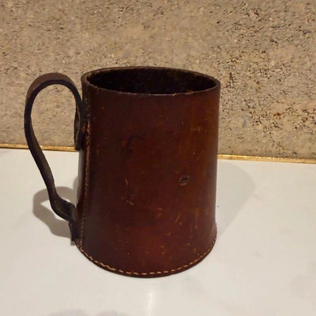 1960s Vintage Leather Bound Cup Holder Tankard Stein Real Hide England For Sale - Image 5 of 11