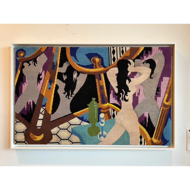 Available for your consideration: Stunning 1950's textile art (needle point) Recently framed