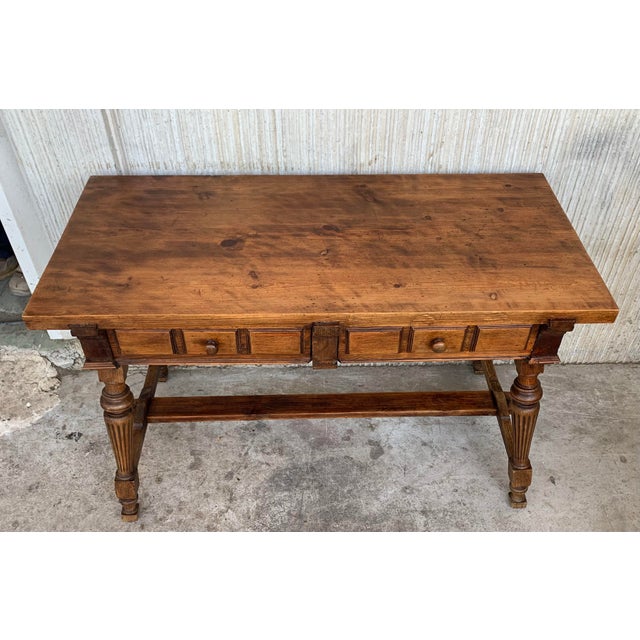 19th Century Solid Oak Baroque Fluted Leg Console Table For Sale - Image 6 of 9