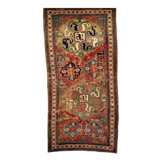 Mid-19th Century Caucasian Cloudband Karabagh Carpet, Hand-Knotted Wool, Green & Blue, 5' x 9' For Sale