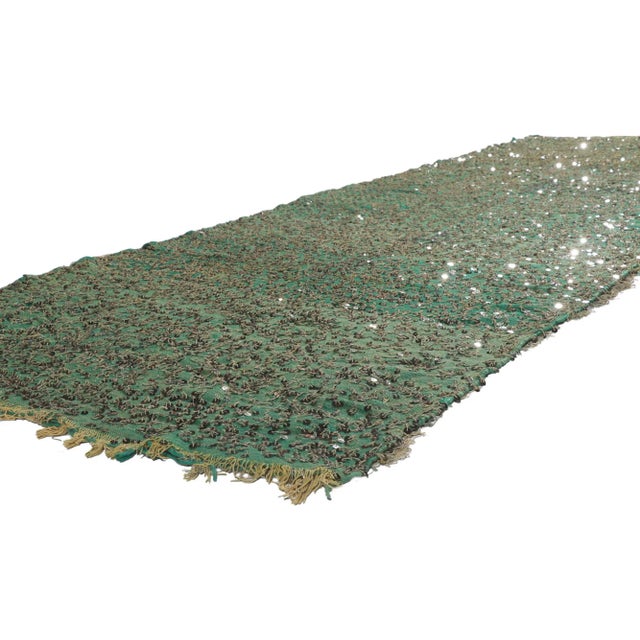 Vintage Berber Moroccan Sequined Kilim rug runner - wedding textile room divider. Full of tiny details and embellished...