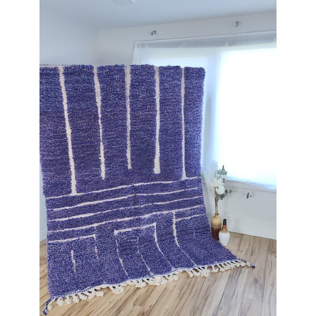 Cobalt Blue Geometric Wool Moroccan Beni Ourain Rug For Sale - Image 4 of 15